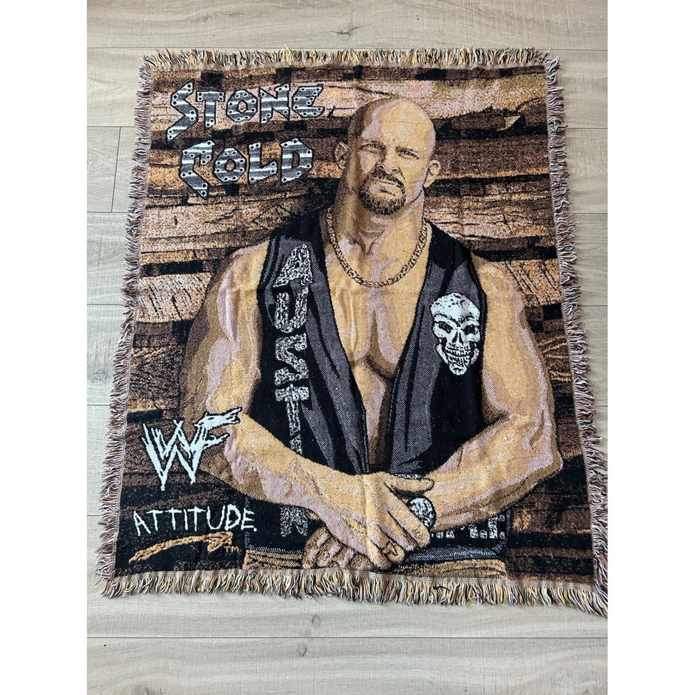 Vintage WWF Stone Cold Steve Austin Attitude Woven Tapestry Throw Blanket